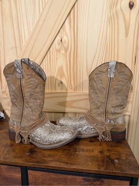Laredo Taupe and Metallic Snakeskin Heeled Western Boots